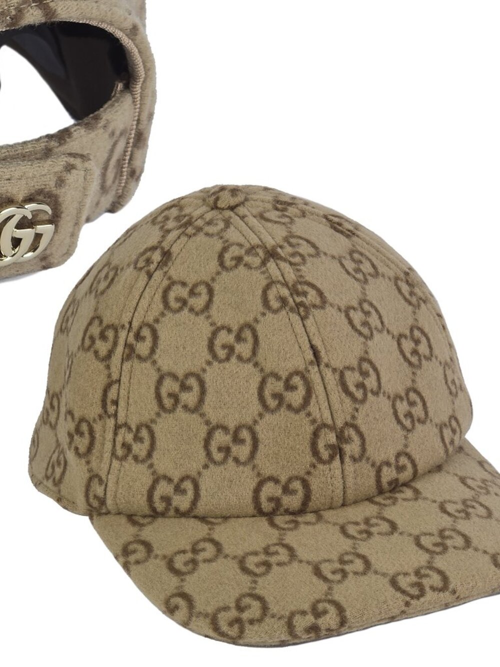 GUCCI HAT BASEBALL CAP MONOGRAM GG WOOL w LOGO ACCENT UNISEX
